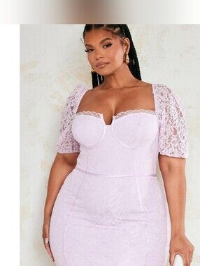 PrettyLittleThing Lilac Lace-Detail Mini Dress